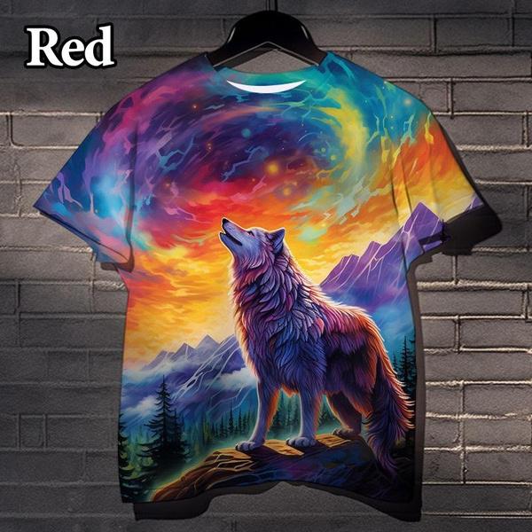 Summer Round Neck 3D Wolf Printed Top Fashionable Casual Short Sleeved Men's T-shirts