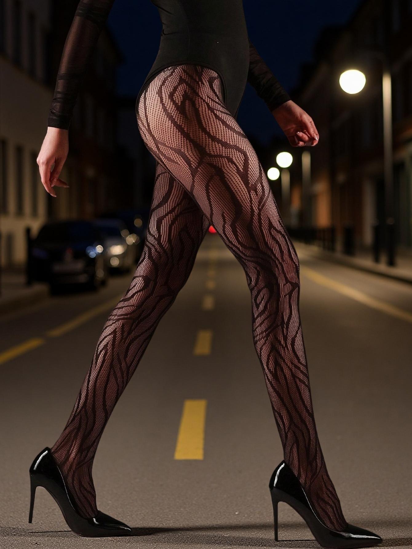 

Women High Stretch Tiger Pattern Fishnet Leggings, Black Gothic Bodycon Pantyhose, Fashion Sexy Black Tights, All Seasons One Size