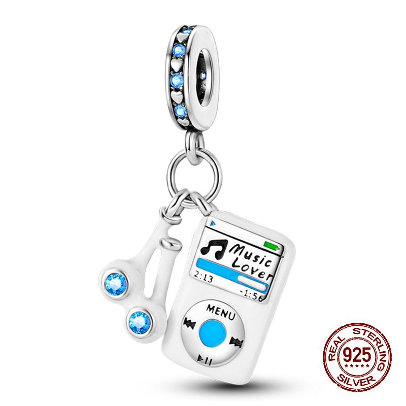 100% Copper Guitar Sax Headphones Musical Instrument Charms Beads Fit Pandachoriginal Bracelets Diy Jewelry