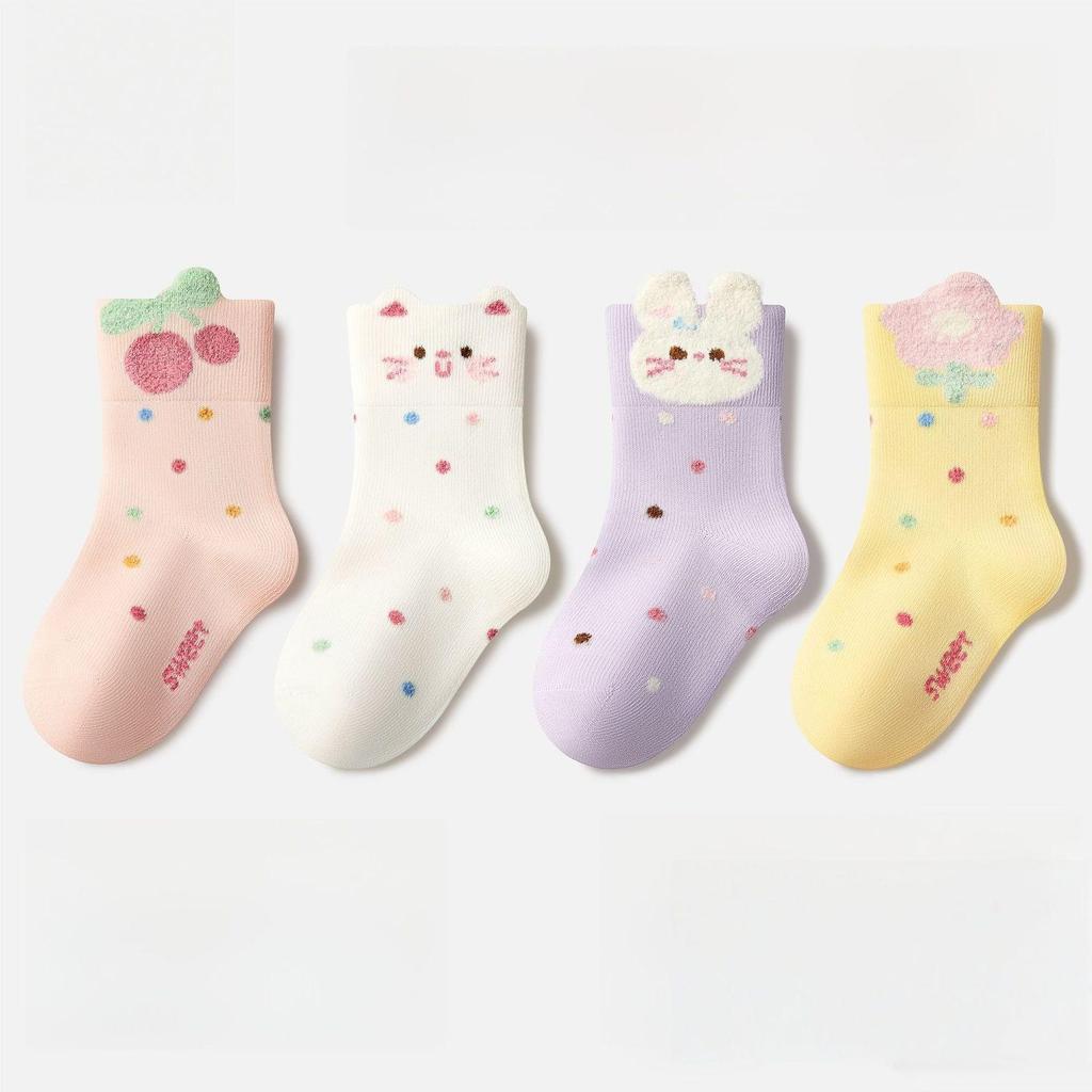 Girls' Mid-Calf Cartoon Animal Cotton Socks for Autumn, Winter & Spring - Cute Baby & Children's Student Socks