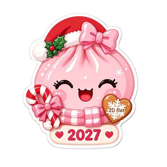 Holiday Gift for Kids 2027 Christmas Bun Ornament, 2D Flat Acrylic Steamed Pendant Small Tags with Hanging String Tree Door Bag, Atmosphere Decoration