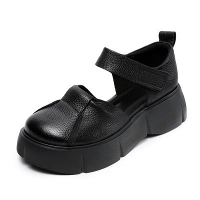Fashion 5CM Handmade Retro Platform Sandals Women Summer Wedges Heel Shoes Round Toe Genuine Cow Leather Comfort Versatile Sandals