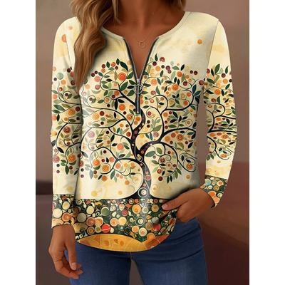 Damen T-Shirt Viertelreißverschluss Langarm Lässig Floral Grafik Elegant Vintage Stilvoll V-Ausschnitt