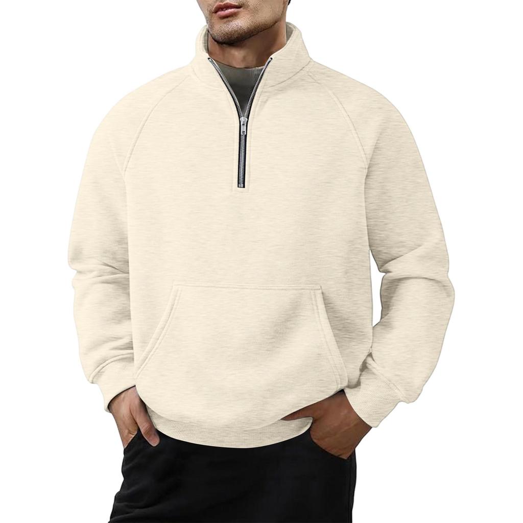 Men's Quarter-Zip Stand Collar Sweatshirt with Pocket, Casual Long Sleeve Pullover for Fall