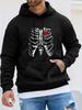 Unisex Autumn/Winter Long-Sleeve Hooded Sweatshirt, Casual Versatile Top with Human Back Mechanical Skeleton Line Art Print, Minimalist Rugged Functio
