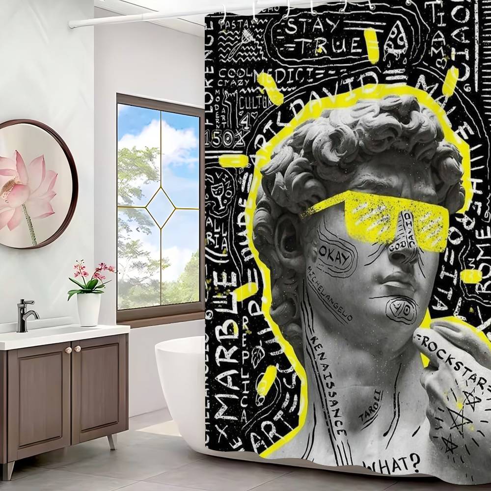 Statue David Graphic Designer Polyester Shower Curtain Waterproof Rust Resistant Grommet Easy Care Wipe Clean Durable