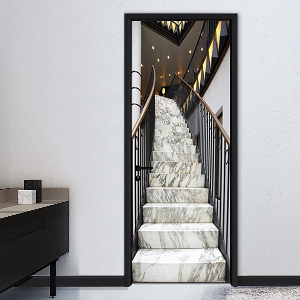 

19 стиль Пейзаж 3D Наклейки на двері Знімні клейкі шпалери Vinilos Para Puertas Художні фрески для дверей Бібліотека Сучасний домашній декор 90X200cm(cut 2Pcs)