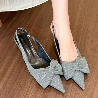 Fashion New Women Shoes Summer New Butterfly Knot Women Slingbacks Heels Shoes Sexy Dress Thin Heel Pointed Toe Ladies High Heels Women