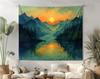 Sunset Mountain Tapestry Flat Print Misty Forest Landscape Wall Hanging Wilderness Nature Aesthetic Art for Bedroom Dorm Home