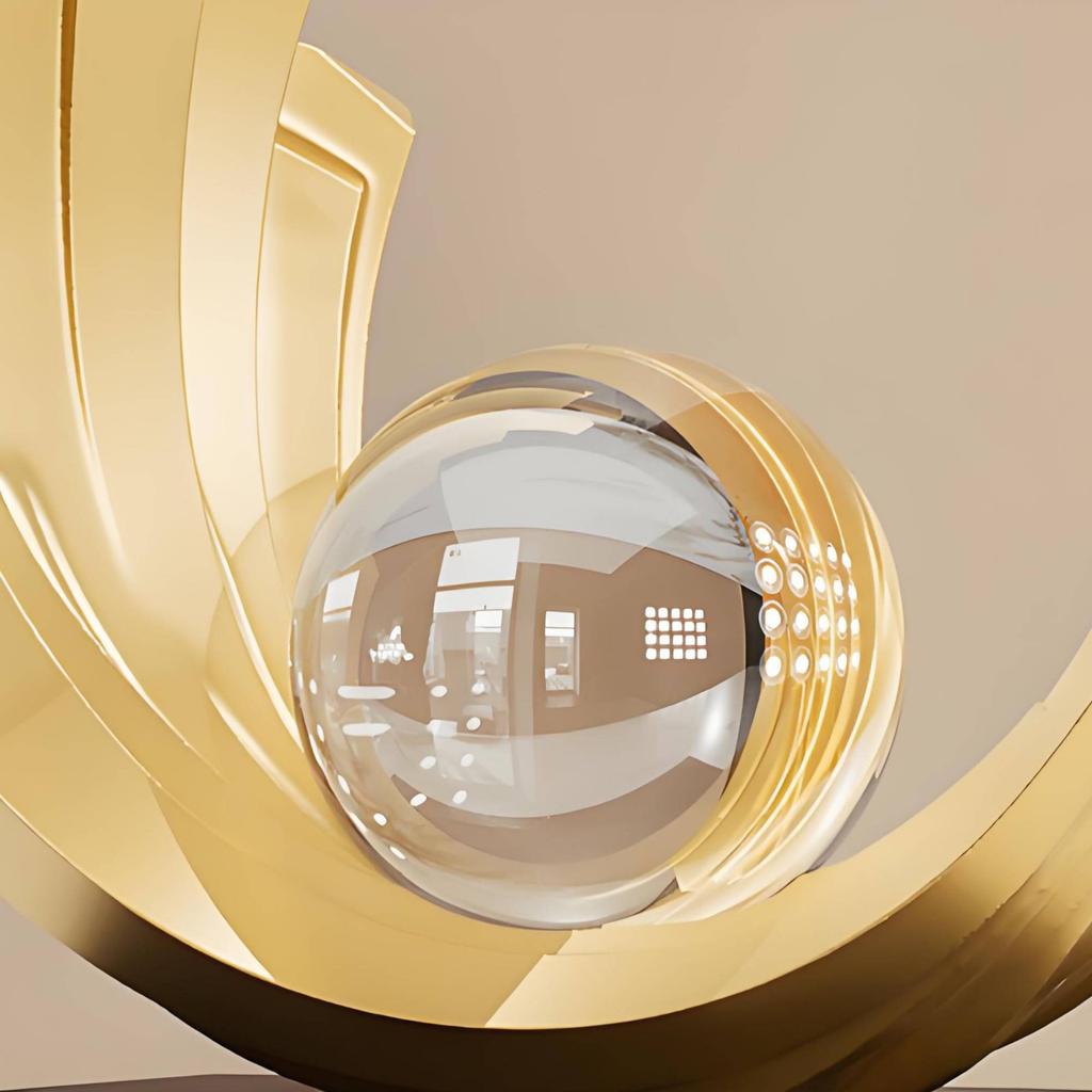 Abstract Metal Sculpture Elegant Gold Abstract Ornament Loop and Sphere Sculpture Gift Choice Home Decor Contemporary Art Design