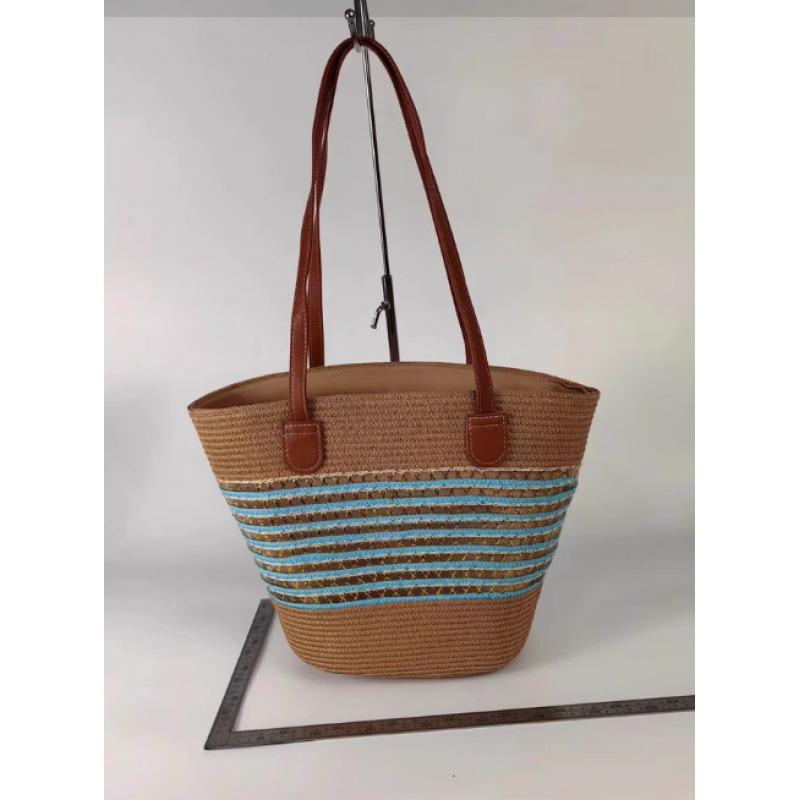 Fashion striped straw bag summer new large-capacity retro literary and artistic fan woven shoulder handbag