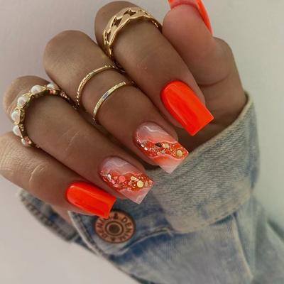 24 Pieces  Orange Sweet Smudge Fashion Fake Nail Wind Unloading 24 Pieces Box Can Be Mixed Batch