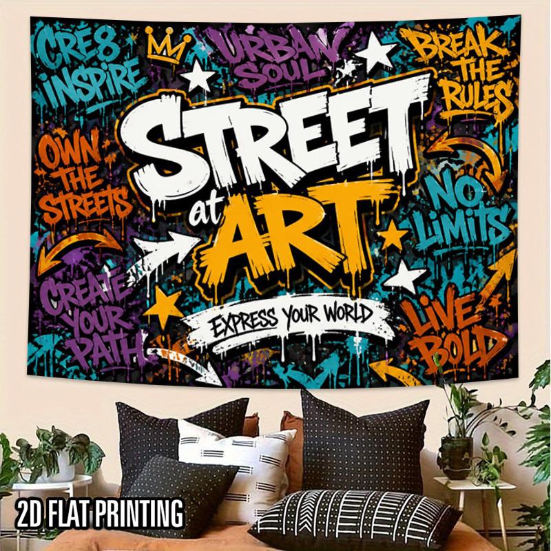 2D Flat, 1pc Urban Street Art Tapestry Wall Hanging - Bold Horizontal Wall Decor Suitable for Teen Bedroom, Dorm Room, Modern Aesthetic Poster Print w