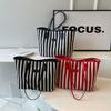 Korean Style Stripe Canvas Tote Bag Zipper Shopping Handbag Casual Shoulder Bag  Travel