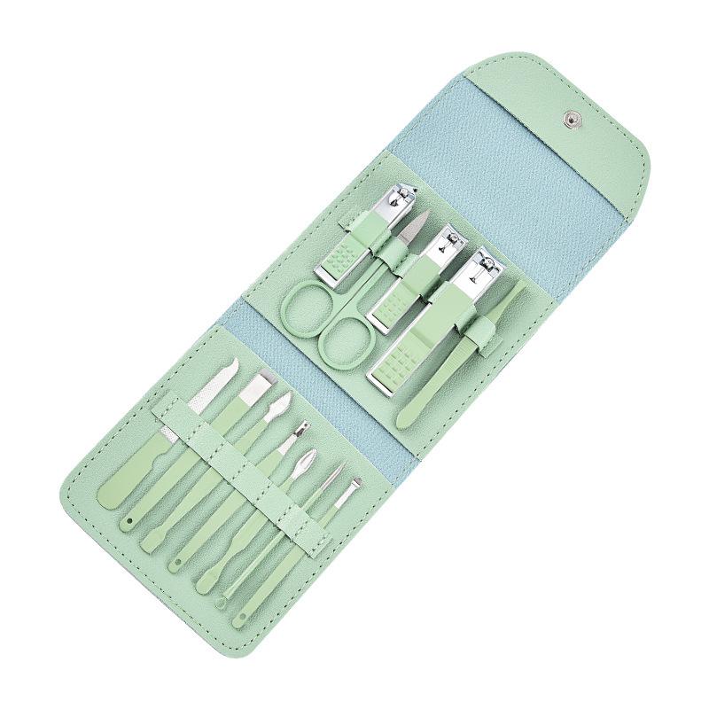 16-Piece Green Manicure Nail Art Set with Nail Clippers for Home Use