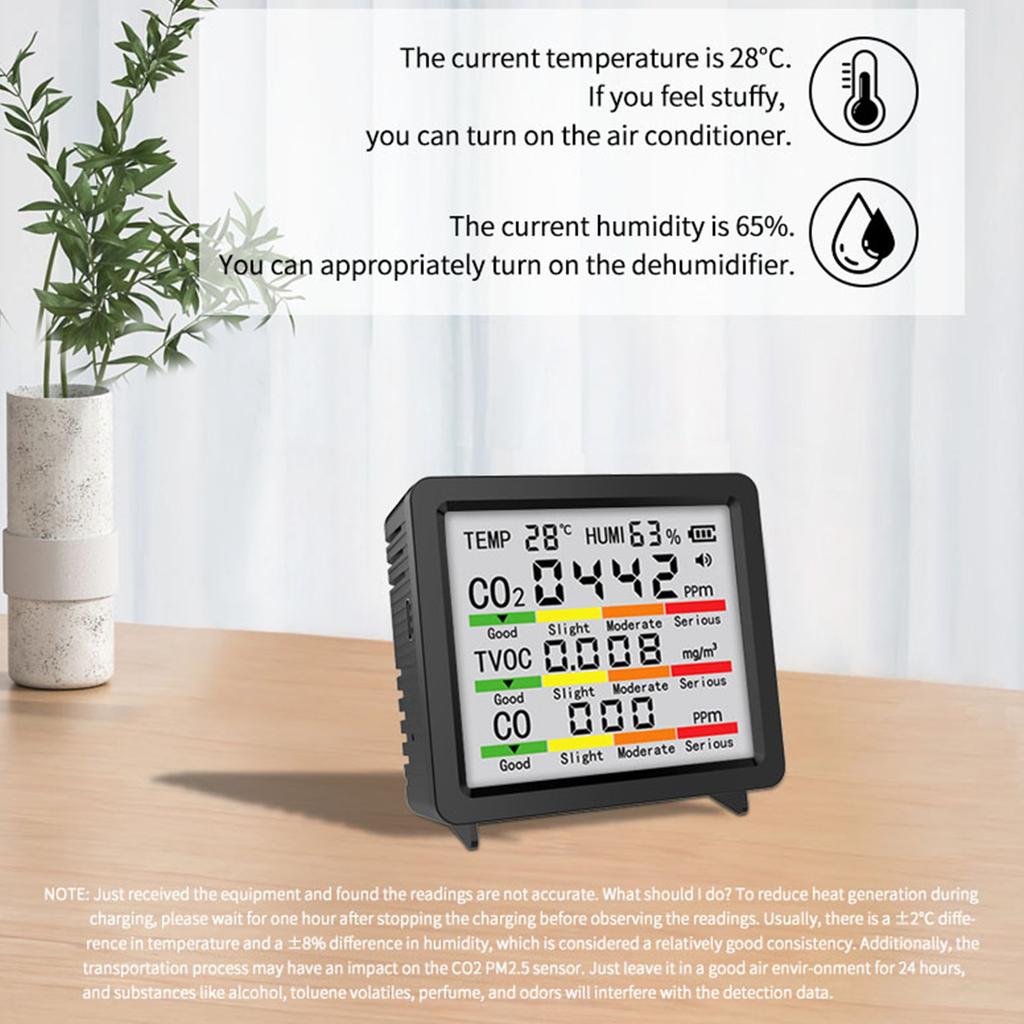 Portable Real-Time Detector TVOC Temperature Humidity CO CO2 Detection Portable CO2 Monitor for Home Cars Plants and Pets