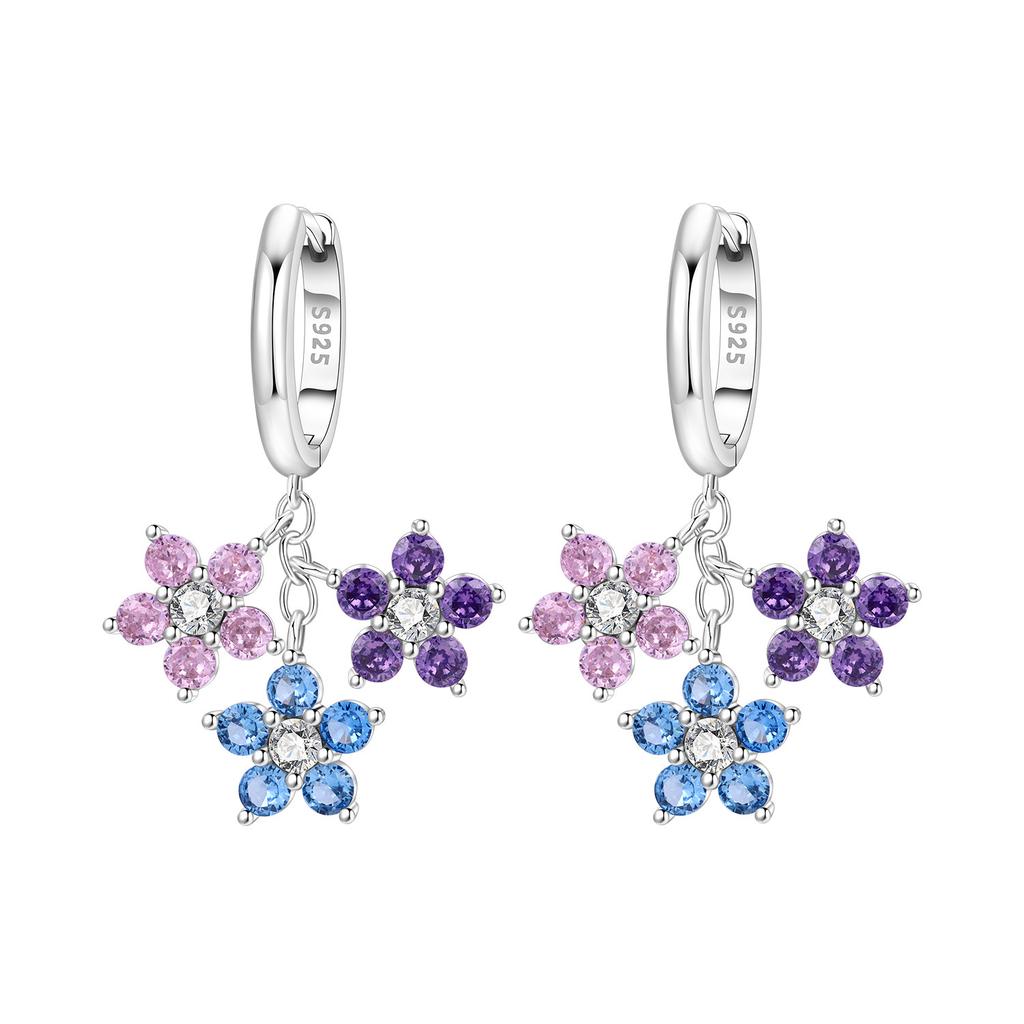 Orstarry Original 925 Sterling Silver Blue Iris Flower Earrings Women Hoop Earring Anniversary Jewelry Trendy Gifts
