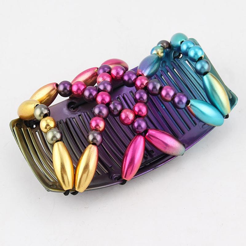 Women DIY Hair Accessories Pearl Beaded Elastic Hair Claw Hairpin Magic Comb Up-Do Hairstyle Bun Maker Tool Ponytail Hairdo Wolf