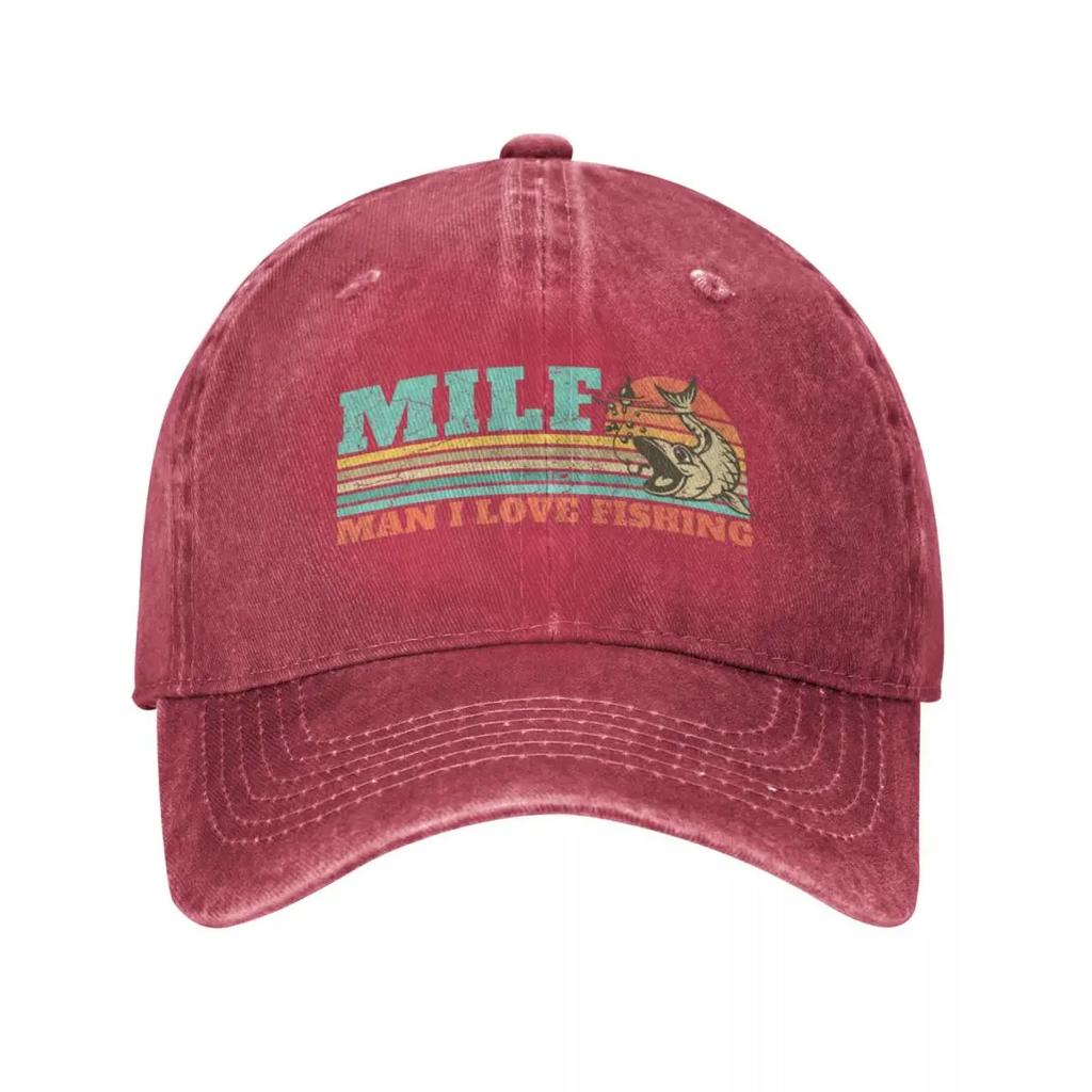 MILF Man I Love Fishing Funny Fishing Gift Baseball Caps Merch Classic Distressed Denim Washed Retro Cap
