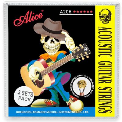 Alice Akustikgitarre Beschichtete Übungs Phosphor Bronze A206 Super Leichte Saiten, Rostfreie Saiten, (.011-.052), 3 Pack