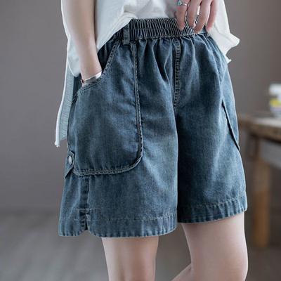 Women Denim Shorts Pants Mini Loose Causal Ruffle Elastic Waist Summer Plus Size