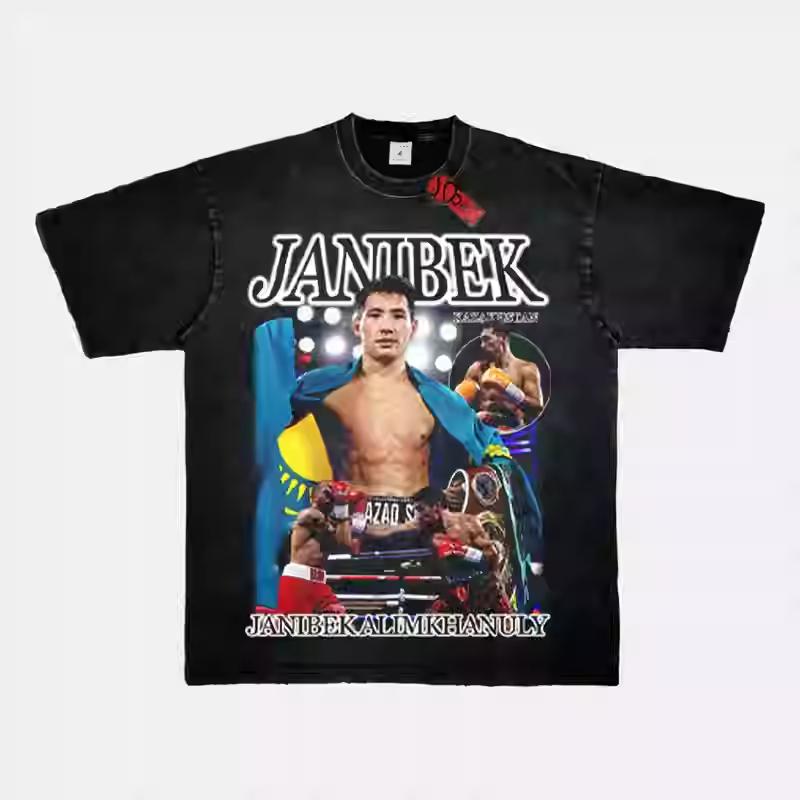 

2024 Washed Short Sleeve Davis Tank Davis T-shirt Resembles Vintage American Short Sleeve Boxing Fighting Small Neckline Top 4XL