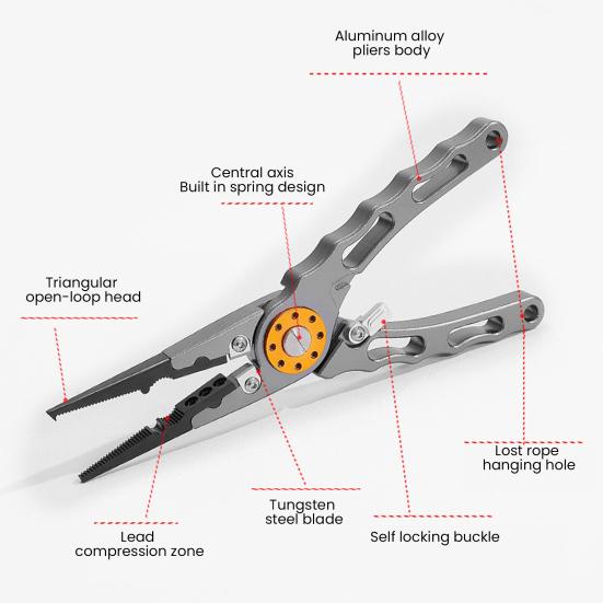 Aluminum Alloy Fishing Pliers Ergonomic Handle Portable Multifunction Ring Opener PE Line Cutter Hooks