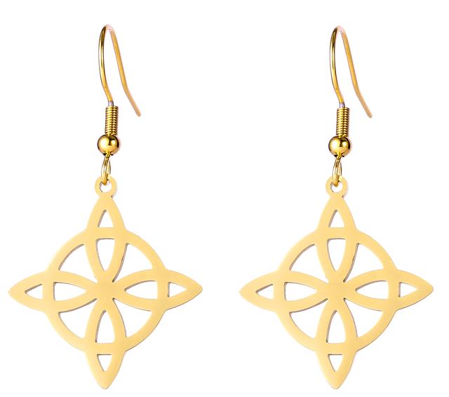 Witch 'S Knot Drop Earrings Brighid Heart Cross Celtics Knot Hollow Dangle Earrings Gift For Women Golden Stainless Steel Jewelry