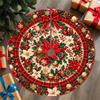 1pc, Tree Skirts, Christmas Tree Scarf, Holiday Tree Base Decoration Cloth, Circular Red Flower Wreath, Berries And Leaves, Snowflakes, Red Background
