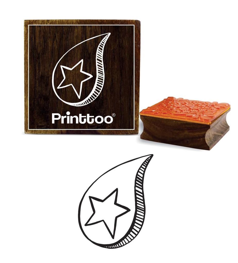 Printtoo Craft Textile Rain Dropa With Star Design Square Wooden Rubber Stamp-2 X 2