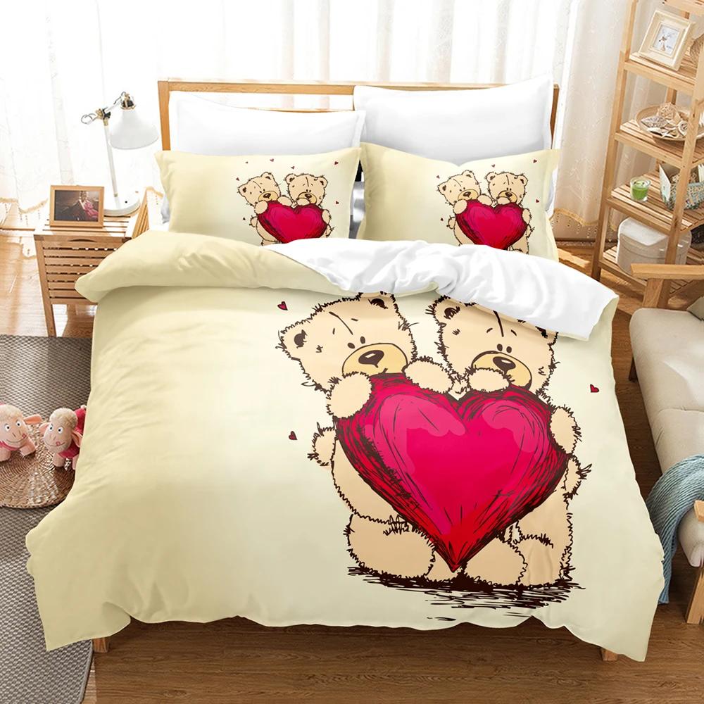 Kiss Me Valentine's Day Duvet Cover Sets For Couple Print Red Pink Heart Beddings Set Free Shipping Single/double Bed Cover Set