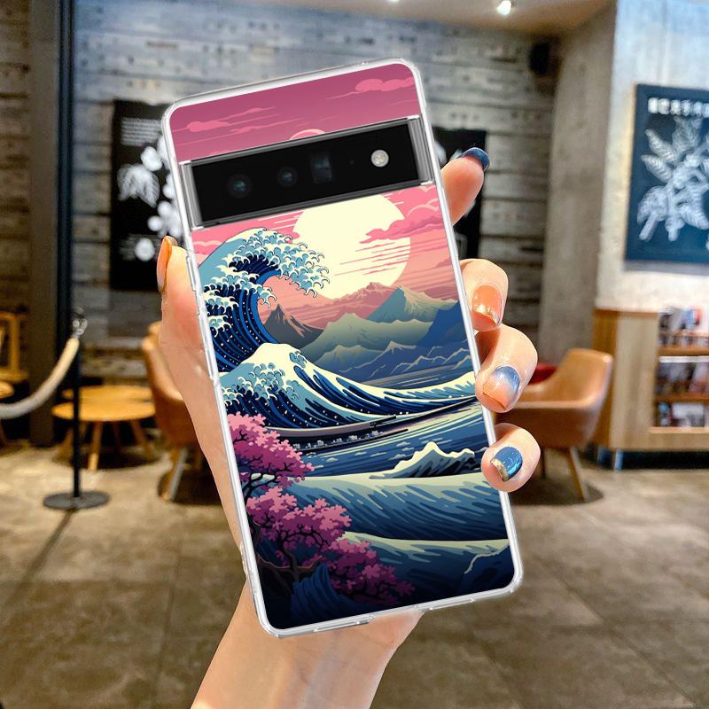 Phone Case For Google Pixel 9 8 7 6 9A 8A 7A 6A 5 4 5A 4A 3A Pro XL Soft Clear TPU Transparent Cover Fashion Great Blue Wave