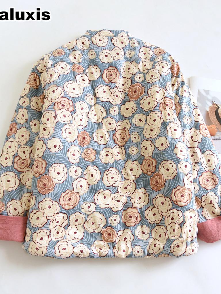 Handmade Pure Cotton Floral Winter Fleece Jacket Women's Chinese Style Retro Thick Outerwear New Arrival