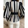 Spring and Autumn New Women's Tops with Bows Fashionable and Casual Long-sleeved Striped Shirts
