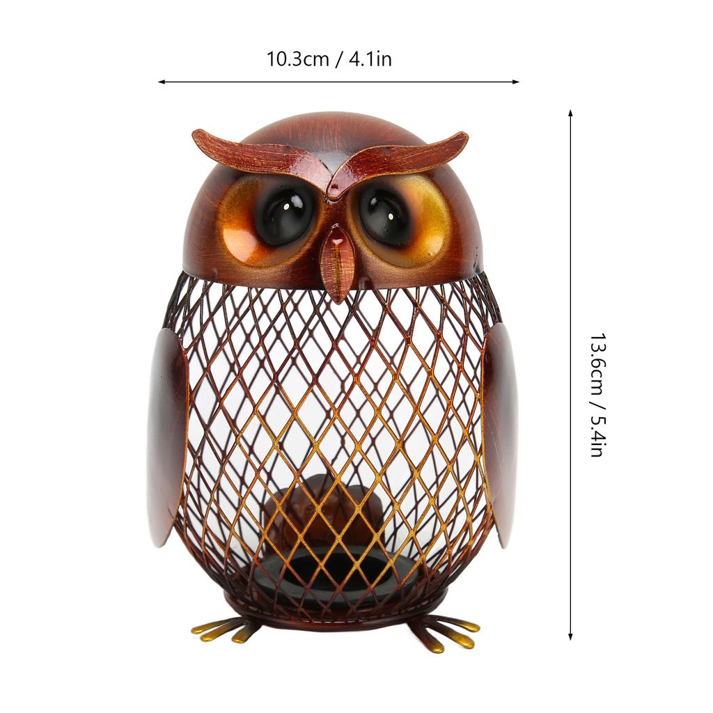Owl Piggy Bank Owl Shaped Metal Coin Box Handwork Crafting Ornament for Coins Change Living Room