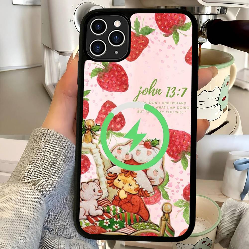 Animated S-Strawberry S-Shortcake Magnetic Matte Phone Case For IPhone 16 17 15 14 13 12 11 For Magsafe Wireless Charge Cover