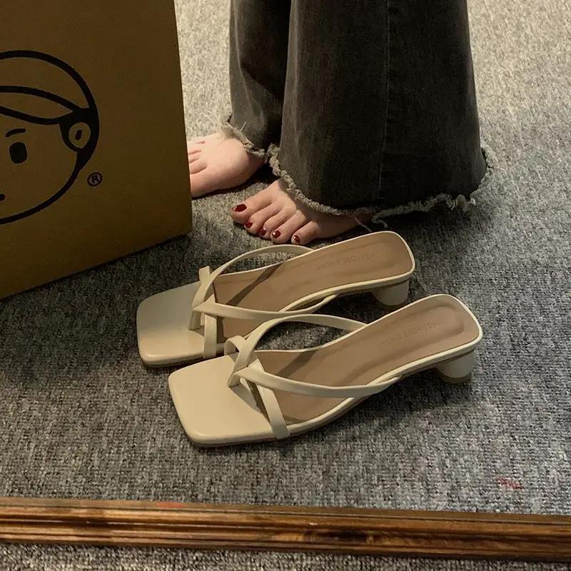 Woman Slippers White Open Toe Flip Flops Sliver Slides Sexy Outside Indoor Sandals Shoes for Women Low Heel On Beach I Casual 39