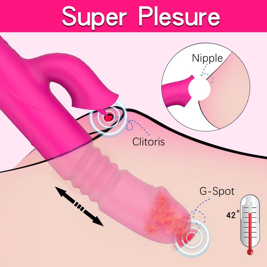 Doppelzungen-Vibrationsdildo mit wärmendem Teleskop-Rotationsvibrator für Frauen, Anal-Vaginal-Klitoris-Stimulator-Sexspielzeug