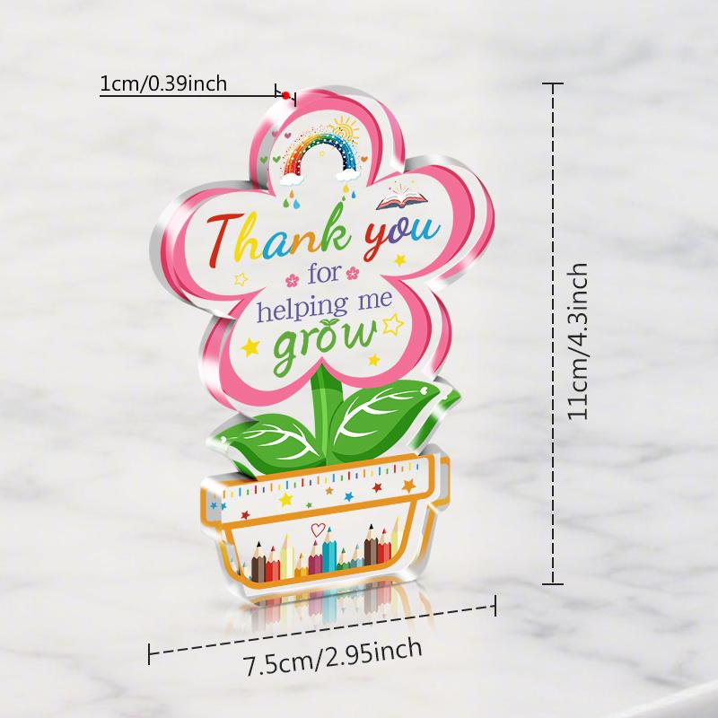 2D Flat, "Thank You for Helping Me Grow" Teacher Appreciation Gift Desktop Decoration Plaque, Suitable for wall Decoration, porch, Room, Villa, accent