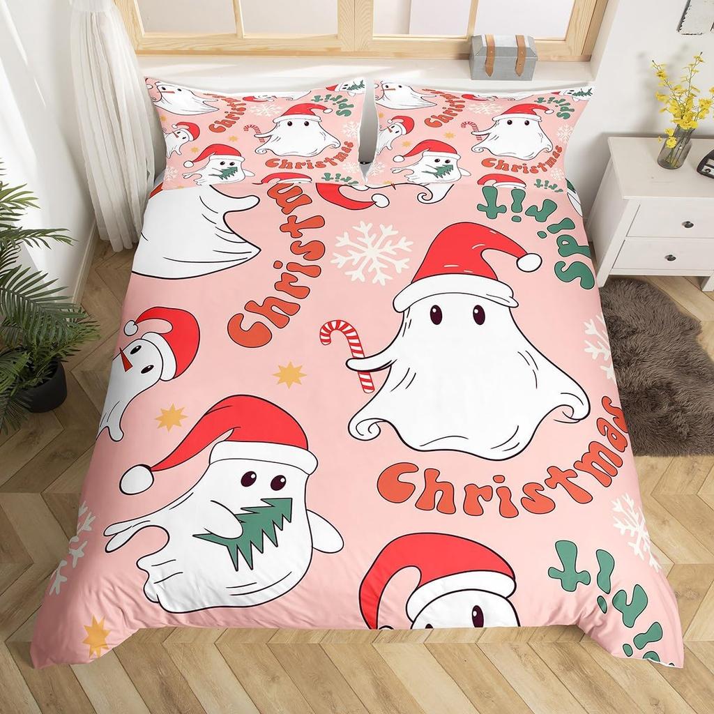 Cute Ghost Duvet Cover Twin King Halloween Bedding Set For Kids Girl Microfiber Horror Theme Comforter Cover With 2 Pillowcases