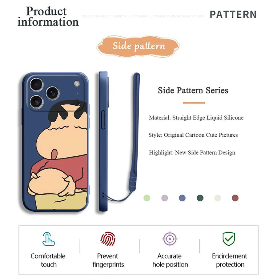 Cute Crayon Shin-chan Case for Apple iPhone 17 Pro Max 12 Plus 16 XS XR 15 7 8 Air 13 Mini 11 Phone Cover