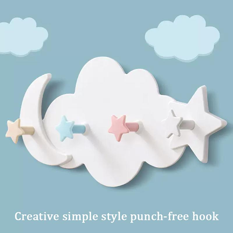 4-Hook Cartoon Star Moon Cloud Non Punching Hook Home Keychain Jewelry Bag Hanger Bathroom Bath Ball Storage Rack