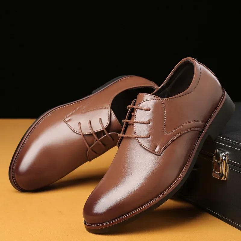Fashion Men Breathable Leather Shoes Black Soft Leather Soft Sole Spring and Autumn Groomsmen Men Business Formal Casual Shoes