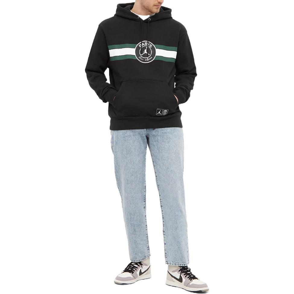 Jordan Paris Saint-Germain Logo Print Sport Hoodie Pullover Long Sleeve Men Hoodie Black DJ3928-010