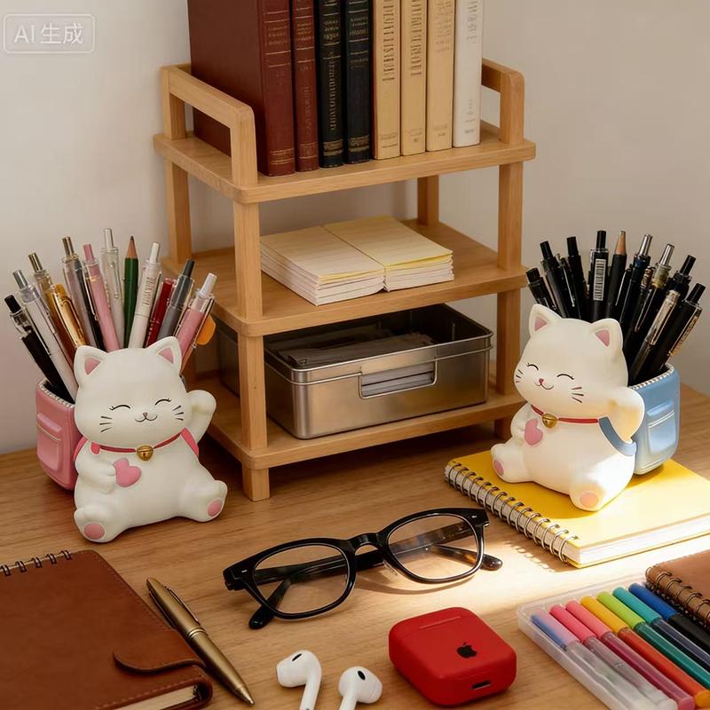 Cute Cat Pen Holder Creative Smiling Kitty Ornament Home Storage Ornament Office Desktop Decoration Souvenir Gift