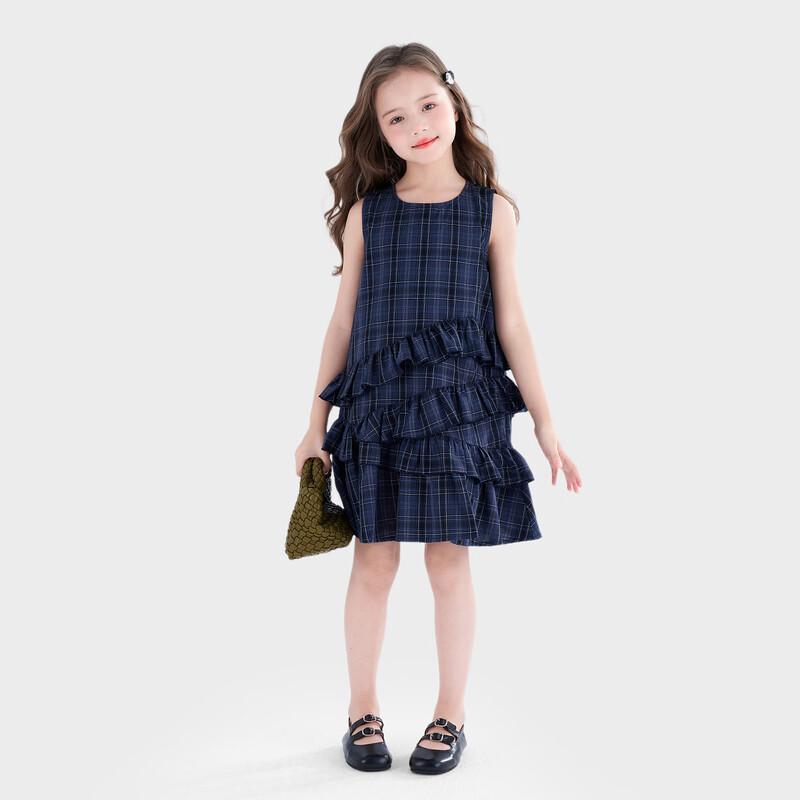Girl's Plaid Ruffle Sleeveless Dress