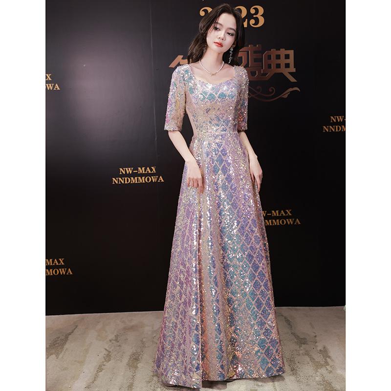 Style Atmospheric Banquet Evening Dress Dress Women's 1011 New Temperament Celebrity Sequins Light Luxury Niche Host Sense
