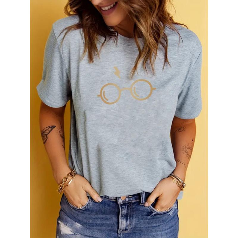 

Футболка з принтом окулярів, літній повсякденний топ з короткими рукавами, жіночий одяг XS