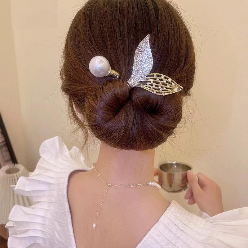 Korean Hair Curler Styling Accessories Women'S Elegant Fishtail Pearl  Hairpin Bun Maker Hair Twister Hairgrip Bun Maker