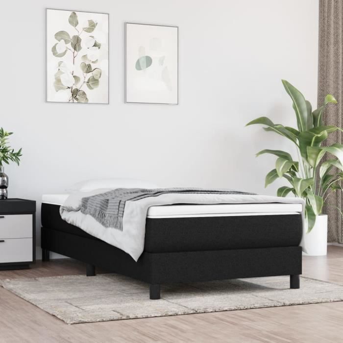 3144055 vidaXL Lit à sommier tapissier avec matelas Noir 100x200 cm Tissu